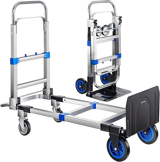 Pro 2 in 1 Aluminium Hand Truck Dolly 660lbs Capacity, Heavy Duty Convertible Hand Truck W/Pneumatic Wheels, Foldable Dolly Cart Collapsible Trolley for Moving with Retractable Handle