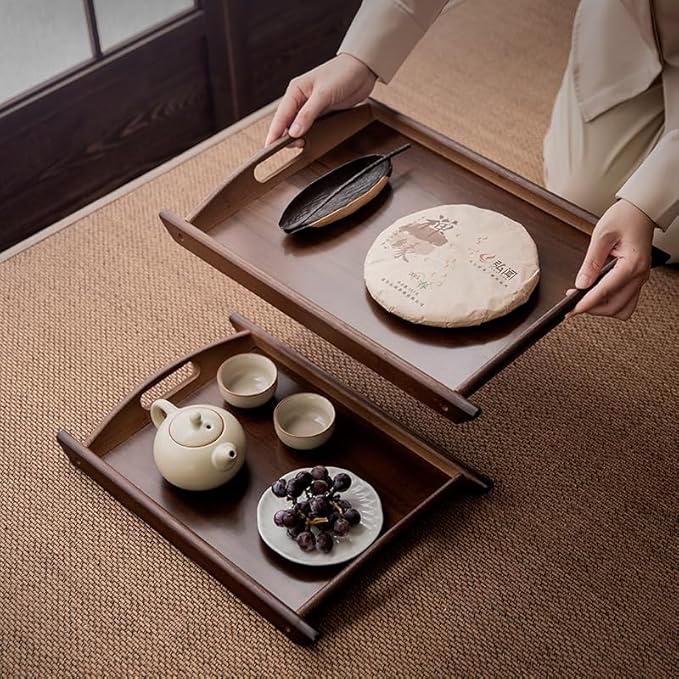 Wood Serving Tray with Handles, Wooden Tray, 20.47 inch Square Decorative Serving Trays Platters for Home, Party, Coffee Table,Dining Table & Countertop