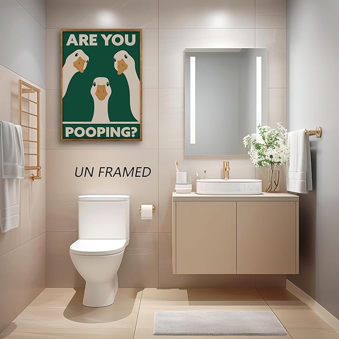 RVETNGVM Funny Goose Wall Art Are You Pooping Vintage Bathroom Decor Poster Animals Goosey Humorous Bathroom Aesthetic Prints Painting For Fun Restroom Wall Decor Unframed 12"x16"