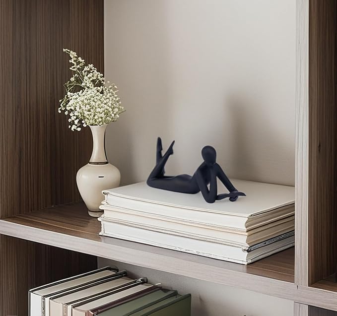 "Reading Woman Thinker Sculpture is a Modern Abstract Decorative Piece, a Favorite Among Book Lovers and Thinkers, Suitable for Placement in Living Rooms, Offices, and bedrooms. (Black A)