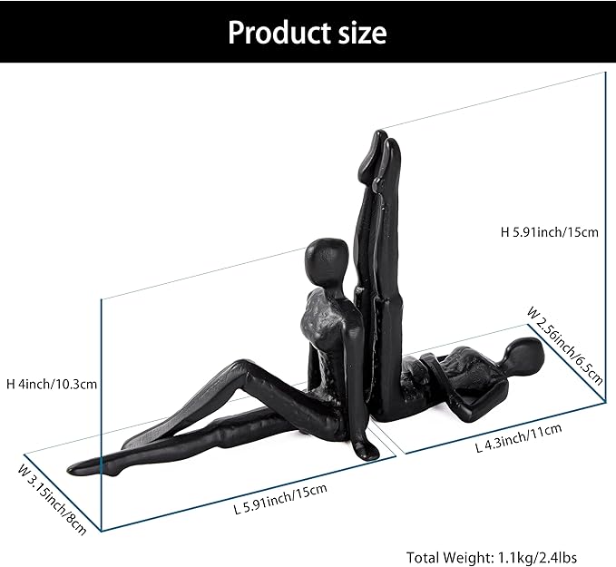 Denique Yoga Black Decorative Bookends, Cast Iron Book Ends to Hold Books, Book Ends for Shelves, Modern Book Stopper for Home Office Desk Decor, 1 Pair/2 Pieces