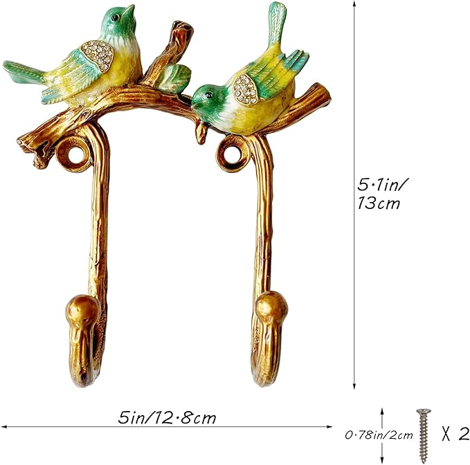 Vintage Bird Shaped Decorative Wall Hook Rack Hanger for Hanging Clothes Coats Towels Keys Hats, 1 Pack Antique Metal Mounted Wall Hook