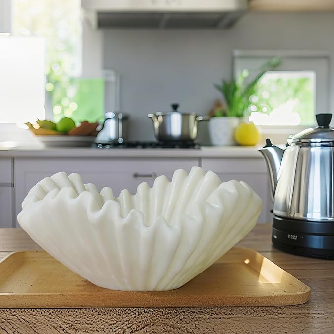 Large Decorative Bowl Kitchen Counter - 11" White Coffee Table Key Bowl Décor Scalloped Ruffle Centerpiece Bowl Elegant Wavy Edge Perfect for Housewarming &Wedding Gift 11*11*4.4 inch LC Lcdecohome