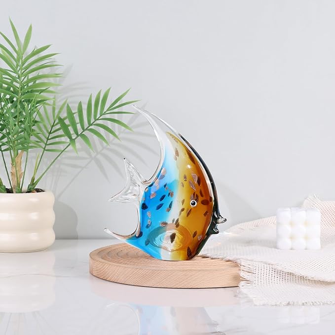 DOVDOV Hand-Blown Glass Fish Decorative Sculpture, Orange Ocean Glass Art Piece, Coastal-Themed Decor Suitable for bedrooms, Offices, Coffee Tables, and TV Stands, Marine Animal Sculpture Art.