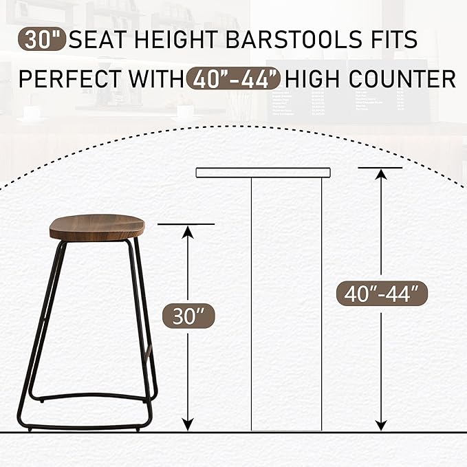 HeuGah Bar Stools Set of 2, 30 Inch Counter Height Bar Stools, Brown Saddle Seat Barstool for Kitchen Island, Industrial Wood Bar Height Stool with Metal Leg (Brown, 2 PCS 30Inch Barstool)