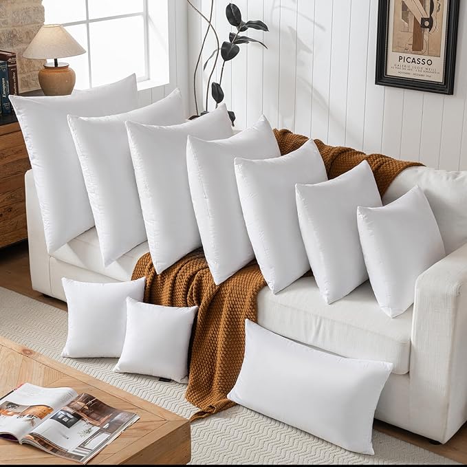 basic home 24x24 Euro Throw Pillow Inserts-Down Feather Pillow Inserts-Cotton Fabric-Set of 2-White.