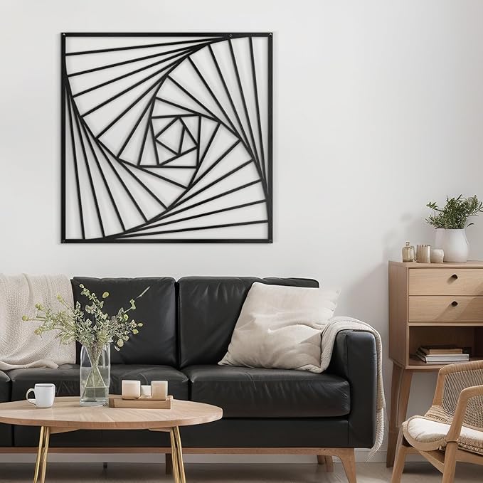 SIGNLEADER Metal Wall Decor Spiral Lines Minimalist Modern Luxury Wall Sculpture Hangings 3D Statue Home Decoration for Living Room, Bedroom, Bathroom, Kitchen, Fireplace, Office - 24" Black