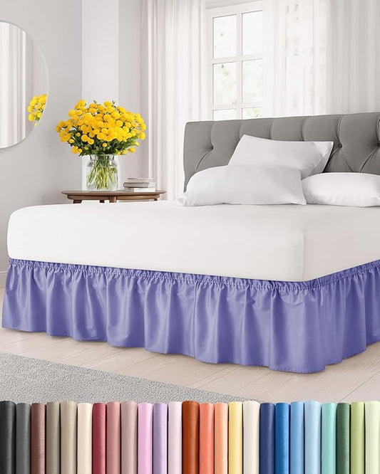 Wrap Around Dust Ruffle Bed Skirt - Lavender - for Queen Size Beds with 21 Inch Drop - Elastic Strap - Adjustable Pleated Bedskirt with Brushed Fabric and Wrinkle Free - for Women, Men, Kids & Teens