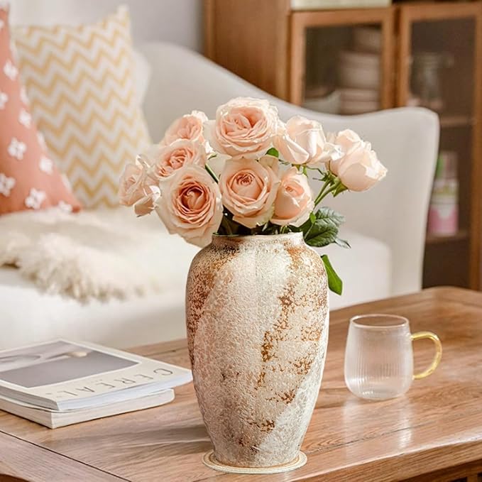 Rustic Ceramic 9.5 in Vase, Ceramic Vase for Home Decor, Living Room Decoration, Shelf Decor, Mantel, Dinner Table Office Decorations Flower