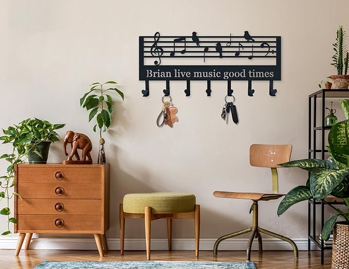 Key Holder for Wall, Custom Musical Notes Coat Keychain, Personalized Music Notes Coat Rack for Wall, Symbols Bird Art, Music Lover Gifts