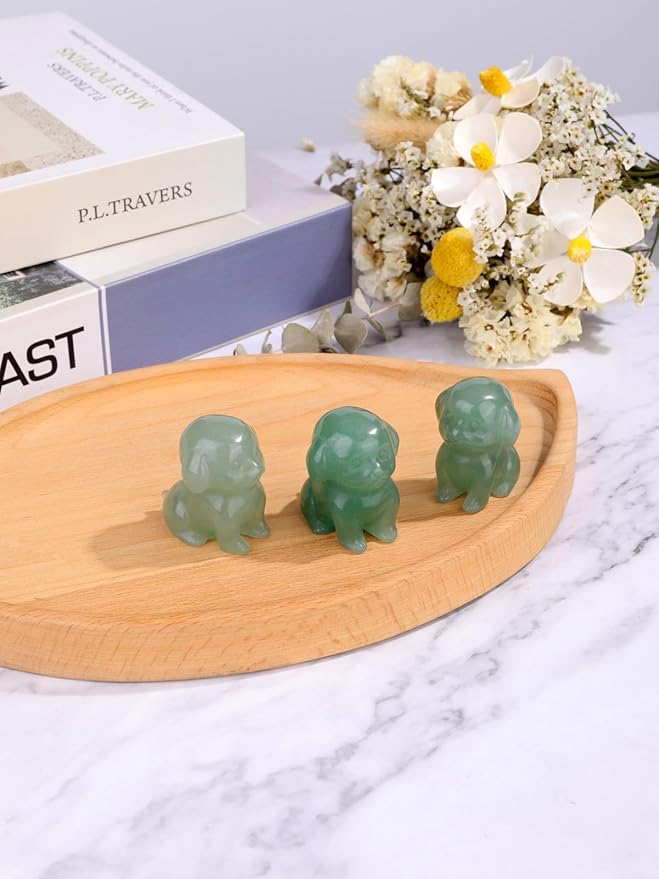 Jovivi Natural Green Aventurine Crystal Sitting Dog Statue Home Decor 1.6" Carved Gemstone Puppy Dog Figurines Pocket Sculpture Reiki Healing Stones Decorative Ornament Gift