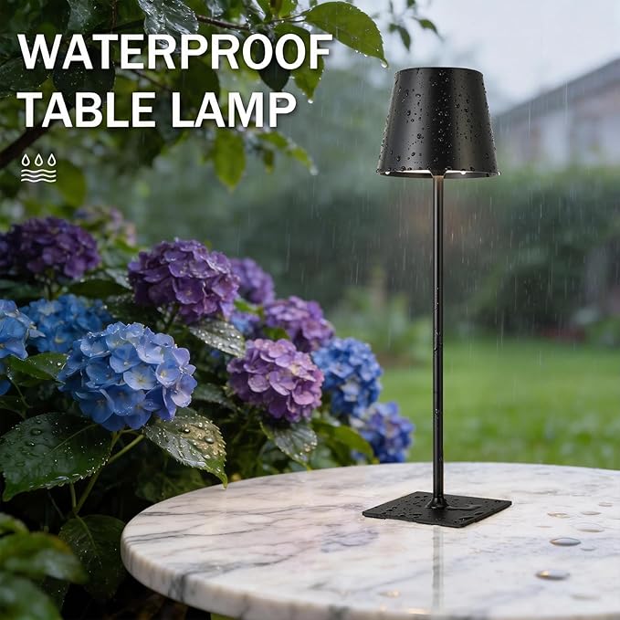 Black Cordless Rechargeable Table Lamp, 2 Pack Portable Desk Lamp with 5000mAh Battery, Touch Control Stepless Dimming, Wireless Night Light for Dining, Outdoor Camping, Coffee Shop, Waterproof Design
