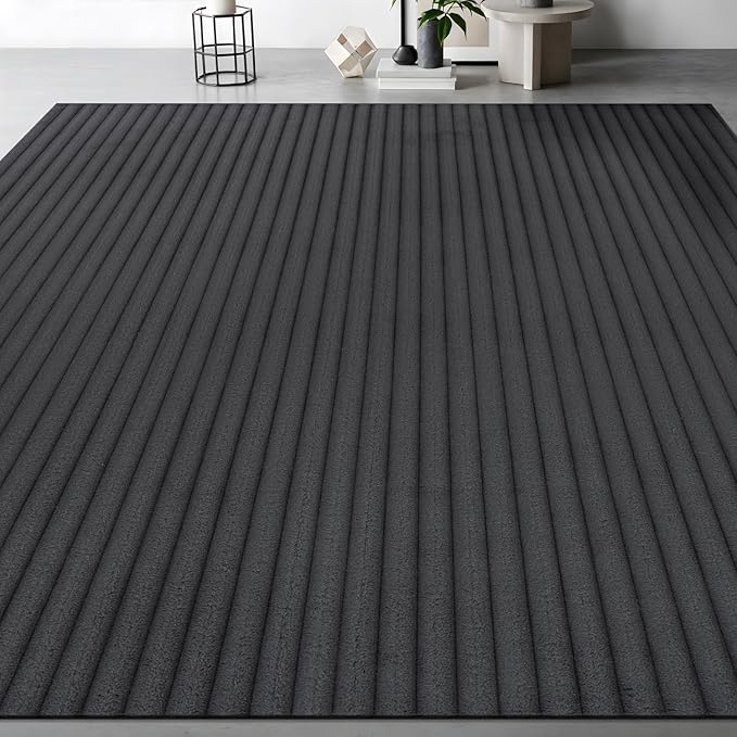 Beverly Rug Non Slip Area Rug 5 x 7 Modern Durable Ultra Soft Ribbed Indoor Rugs for Living Dining Room Office Stain Resistant Non Shedding Casual Easy Shag Indoor Carpet Dark Gray 5x7