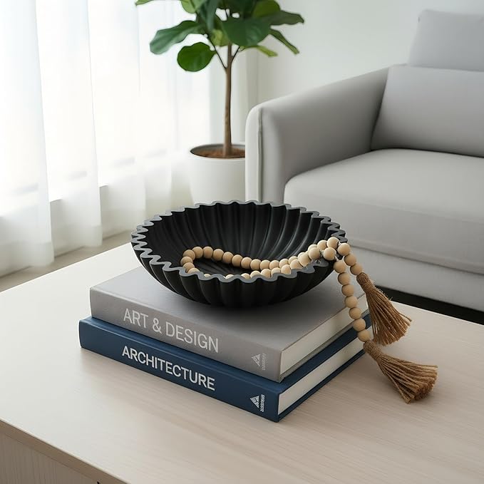 Songtec Concrete Decorative Bowl, 10" Large Decorative Bowls for Keys, Fruits and Home Decoration (Black)