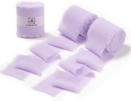 DORIS HOME Light Purple Chiffon Ribbon for Flower Bouquet, 2" x21Yd Fabric Ribbon for Gift Wrapping, Handmade Frayed Ribbon for Wedding, Chiffon Silk Ribbon for Christmas Decorations