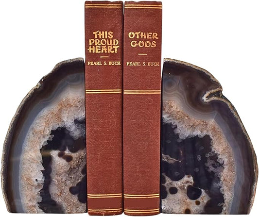 Nature's Decorations Agate Bookends - A Quality Natural Geode with Non-Skid Rubber Bumpers for Shelves, Office, Home Decor - Heavy Duty Cool Crystal Stone (2-3 LB)