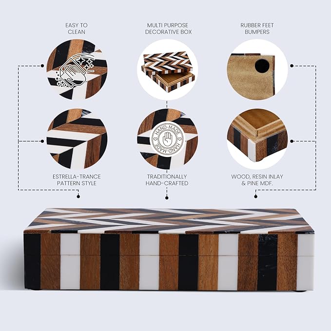 Handicrafts Home Decorative Keepsake Box 8x5 – Small Organizer Box with Lid, Boho Decorative Storage, Retro Memory Box, Unique Coffee Table Décor, Jewelry or Trinket Box, Modern Shelf Decorative Box