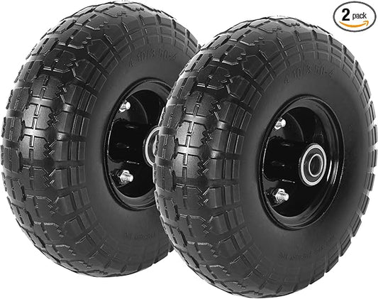 AR-PRO (2-Pack) 10-Inch Solid Tires Wheels, 4.10/3.50-4 Flat-Free Tire Replacement with 5/8" Bearings & 2.2" Offset Hub, Fits Hand Trucks, Wheelbarrows, Garden & Utility Carts