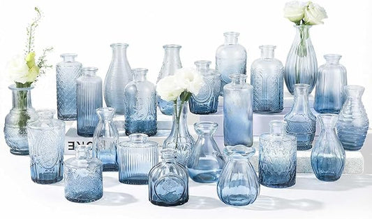 24 Pack Bud Vase in Bulk - BEAHOT Blue Flower Vases for Wedding Decorations, Glass Vase for Table Decorations, Small Vase for Home, Mother's Day, Centerpieces, Party, Office (Blue Gradient)