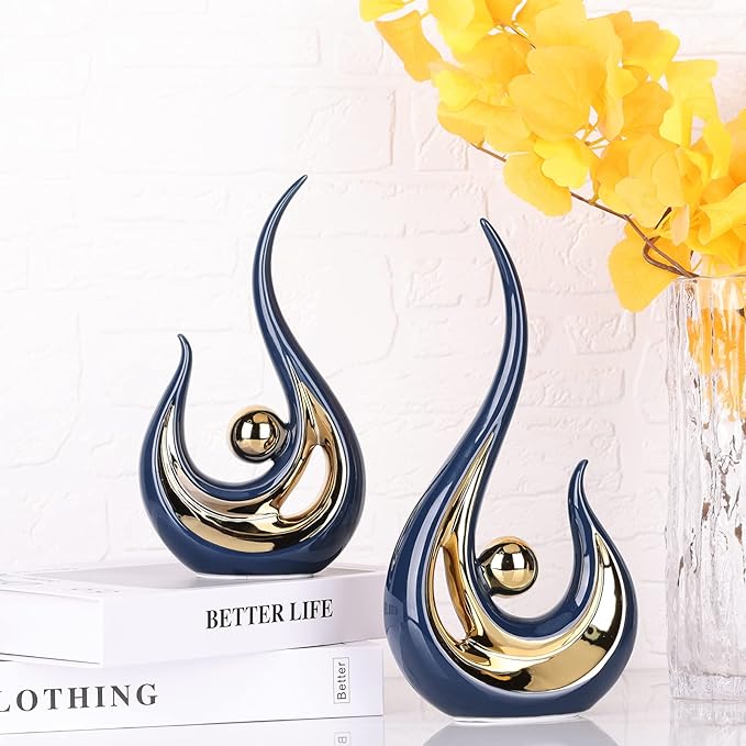 LCCCK 2-Pack Modern Abstract Art Home Decor Accent, Contemporary Statues Coffee Table Decor for Living Room, Dining Room Centerpieces, Ceramic Sculptures and Silver Knick Knacks for TV Stand Decor