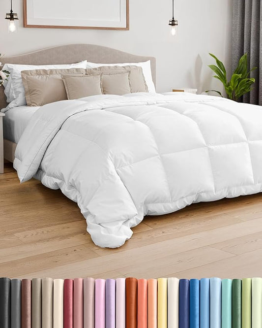Oversized King Size, White Alternative Down Comforter - Warm, Lightweight, Luxury & Breathable Hotel Quality Bedding Set - All Season Fluffy, Cozy Oversized Cooling Microfiber Duvet Insert Comforter