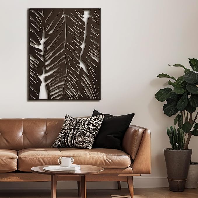 SIGNLEADER Metal Wall Art Decor Bronze Plant Leaves Minimalist Modern Abstract Wall Sculpture Hangings Home Decoration for Living Room, Bedroom, Bathroom, Kitchen, Outdoor - 18" Bronze