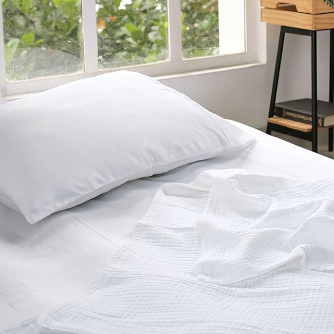 Salt Earth 100% Cotton Muslin Throw Blanket Gauze Blanket 50"X70" Throw 4 Layered for Couch, Bed, Living Room,Lightweight & All Season Blankets & Throws, Easy to wash, Nature & Skin Friendly(White)