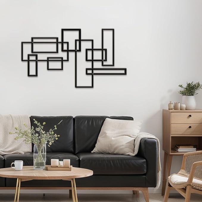 SIGNLEADER Metal Wall Decor Rectangles Composition Minimalist Modern Luxury Wall Sculpture Hangings 3D Statue Home Decoration for Living Room, Bedroom, Bathroom, Kitchen, Fireplace, Office - 24" Black