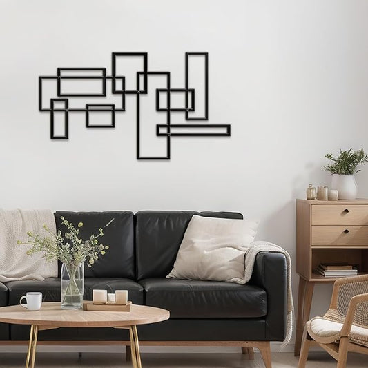 SIGNLEADER Metal Wall Decor Rectangles Composition Minimalist Modern Luxury Wall Sculpture Hangings 3D Statue Home Decoration for Living Room, Bedroom, Bathroom, Kitchen, Fireplace, Office - 24" Black