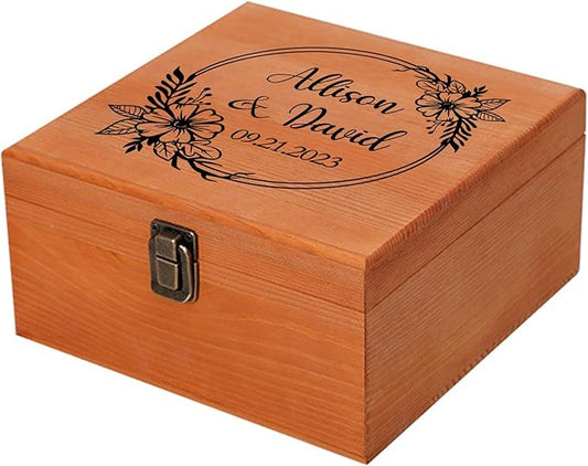 Personalized Wedding Keepsake Box Custom Name Date, Wooden Memory Box Wedding Gift Box for Couples Newlyweds - Customized Gifts for Bridal Shower Anniversary Engagement Christmas
