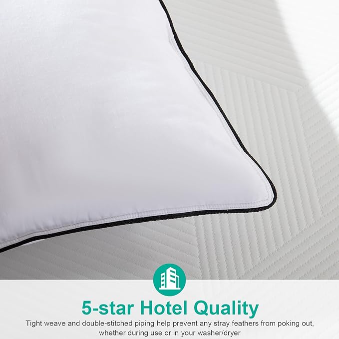 APSMILE Luxury Goose Feather Pillow for Sleeping, Medium Firm Feather Down Pillows King Size Set of 2,600TC Organic Cotton Cover Hotel Collection Bed Pillows (White, 20"x36")