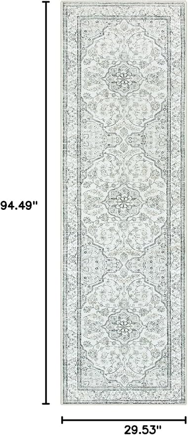 Lahome Oriental Washable Runner Rug,2.5x8 Long Bedroom Rug Runner Non-Slip,Runner Rug for Entryway Indoor,Traditional Laundry Room Rug Runner Low-Pile for Kitchen Hallway,(8ft,Light Gray)