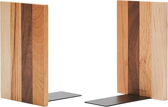 Pandapark Wood Decorative Bookends,Non-Skid Bookend for Shelves,Heavy Duty Bookends,Book Stand for Books/CDs,1 Pair