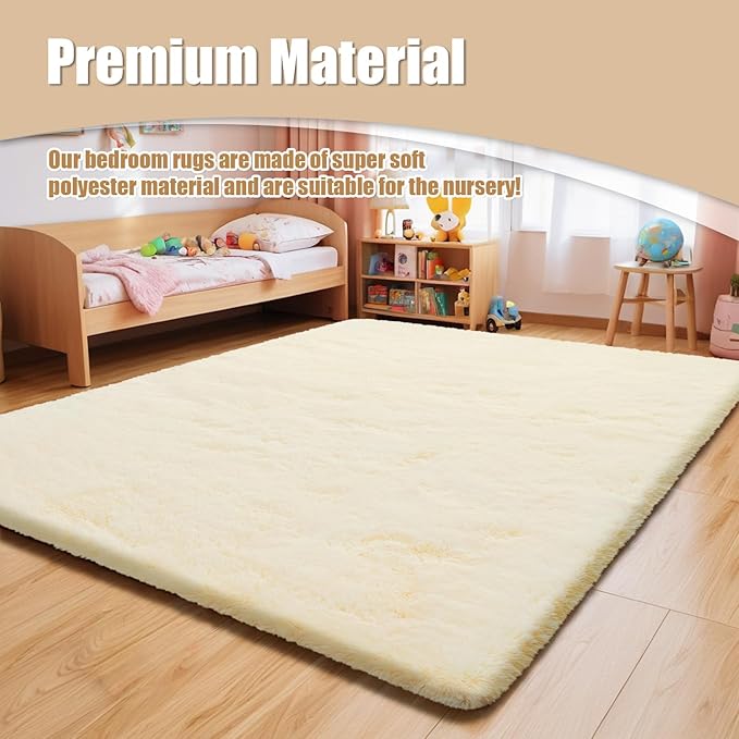 Shag Area Rug for Bedroom 4x6,Ivory Fluffy Area Rugs for Living Room,Soft Fuzzy Rug Non-Shedding Indoor Plush Carpet for Kids Bedroom Nursery Dorm Home Decor
