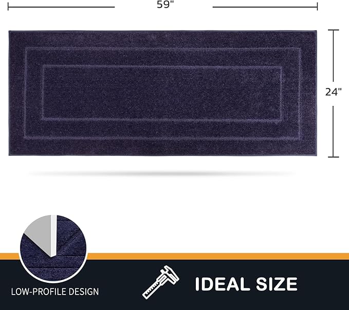 PURRUGS Dirt Trapping Door Mat 24" x 59", Non-Slip/Skid Machine Washable Entryway Rug, Dog Doormat, Super Absorbent Welcome Mat for Muddy Wet Shoes and Paws, Midnight Blue