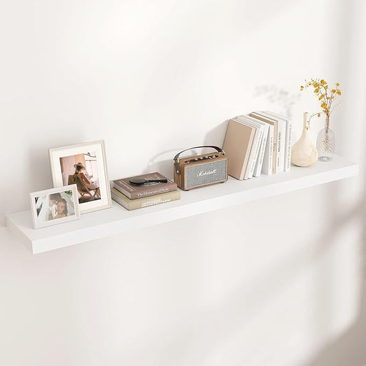 Floating Shelves for Wall, Engineered Wood Wall Shelves with Invisible Brackets for Living Room Bedroom Bathroom Office Kitchen Decor and Storage (White, 55" W x 9" D x 1.5" H) Set of 1