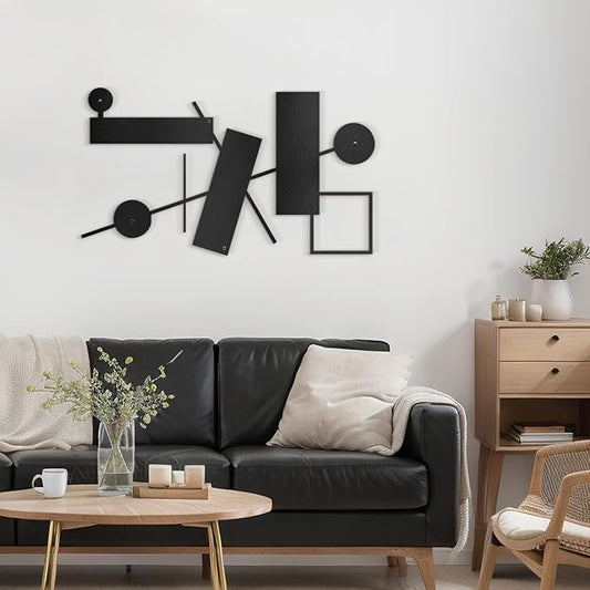 SIGNLEADER Metal Wall Decor Rectangles Abstract Picasso Minimalist Modern Luxury Wall Sculpture Hangings 3D Statue Home Decoration for Living Room, Bedroom, Bathroom, Kitchen, Fireplace, Office - 24" Black