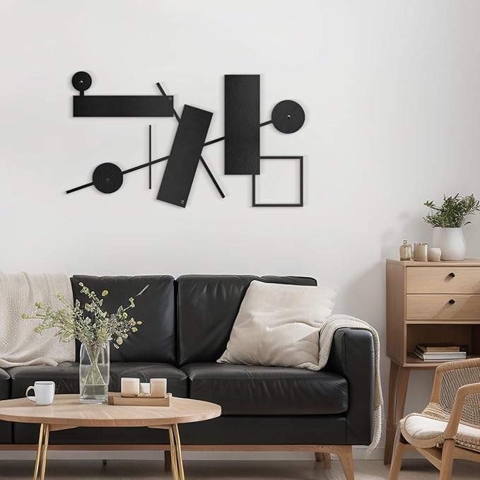 SIGNLEADER Metal Wall Decor Rectangles Abstract Picasso Minimalist Modern Luxury Wall Sculpture Hangings 3D Statue Home Decoration for Living Room, Bedroom, Bathroom, Kitchen, Fireplace, Office - 18" Black