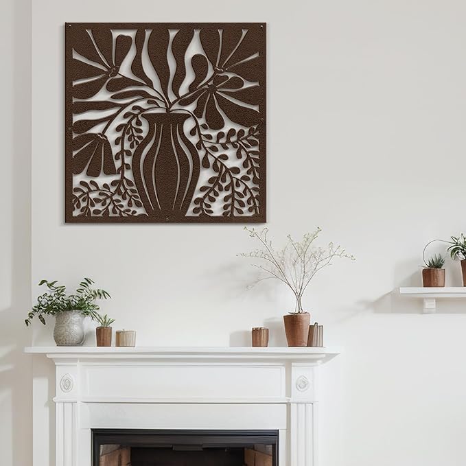 SIGNLEADER Metal Wall Art Decor Leaves in Bronze Bottle Minimalist Modern Abstract Wall Sculpture Hangings Home Decoration for Living Room, Bedroom, Bathroom, Kitchen, Outdoor - 18" Bronze