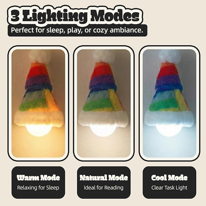 Aesthetic Plush LED Night Light, 1200mAh Rechargeable Mood Lamp, 3 Color Temperatures (Warm/Nature/Cool), 150 Lumens Dimmable Nursery Light with Remote, 1-4H Timer, Bedside Decor, Colorful