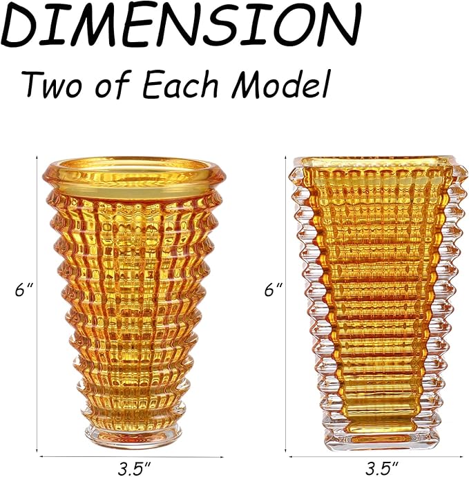 MCMCNCUIU Crystal Flower Vase Set of 4, Glass Vases for Centerpieces, Amber Vases for Flowers, Small Vase for Living Room, Bedroom, Kitchen, Office, Wedding