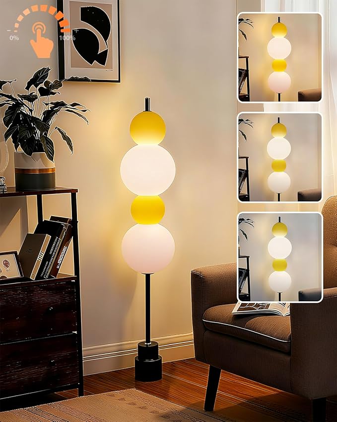Lightdot Yellow Globe Floor Lamp with 3 Color Temperatures LED Bulbs,Dimmable Floor Lamps with Touch Switch,Unique Modern Standing Tall Lamp for Bedroom Living Room Home Office