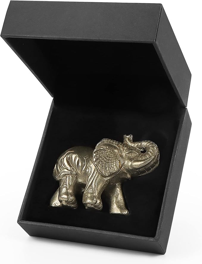 2.5" Pyrite Crystal Elephant Statue - Hand Carved Healing Craft Home Office Decor & Gifts