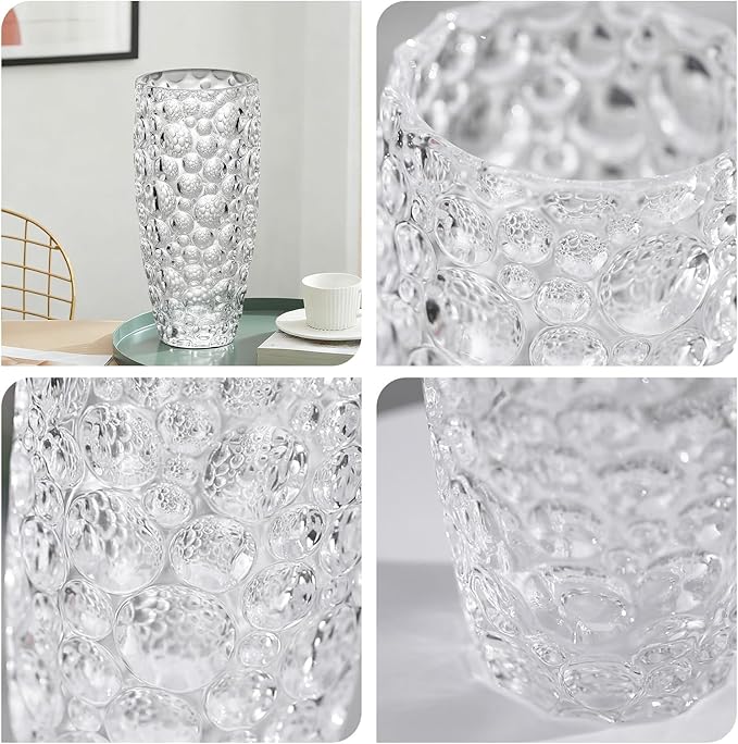 KAMMAK Glass Vase, Large Modern Cylinder Flower Vase for Home Decor, Wedding Centerpiece, Christmas or Birthday Gift for Mom, Entryway, Housewarming, Table, Office Desk, Farmhouse (White Polka Dot)