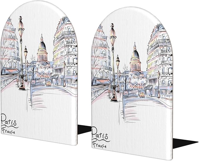 Paris Eiffel Tower Wood Bookends Stands Decorative Non-Slip Book Organizers for Home Office Desk Library School Study 1 Pair