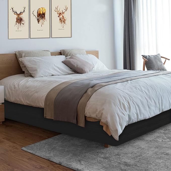 Marquess Tailored Bed Skirt Blended Quilted-Hang Down Feeling Enhancement Wrap Around Thick Bed Skirt,Dust-Proof, Wrinkle Fade Resistant Dust Ruffle with Classic 14’’Drop for Bedroom(Queen,Black)