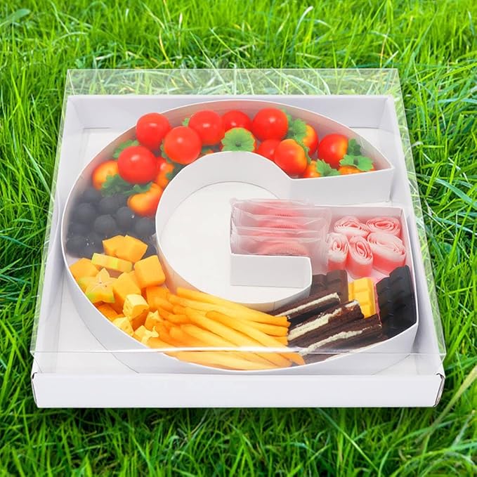 WENPACK 12.5" Cardboard Letter Shaped Mache Decorative Strawberries Fillable Sweets Candy Box with Clear Lid (White, G)