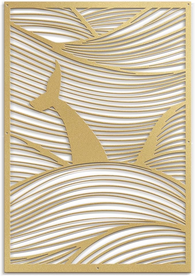 SIGNLEADER Metal Wall Art Decor Whale Tail Minimalist Modern Abstract Wall Sculpture Hangings Home Decoration for Living Room, Bedroom, Bathroom, Kitchen, Outdoor - 18" Gold