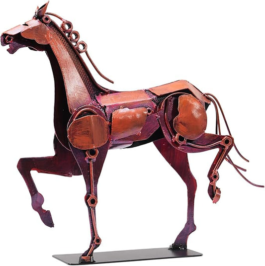 Metal Horse Statue - Rustic Handmade Western Decor - 100% Hand-Painted Horse Figurines Decor for Office Home - Vintage Brown