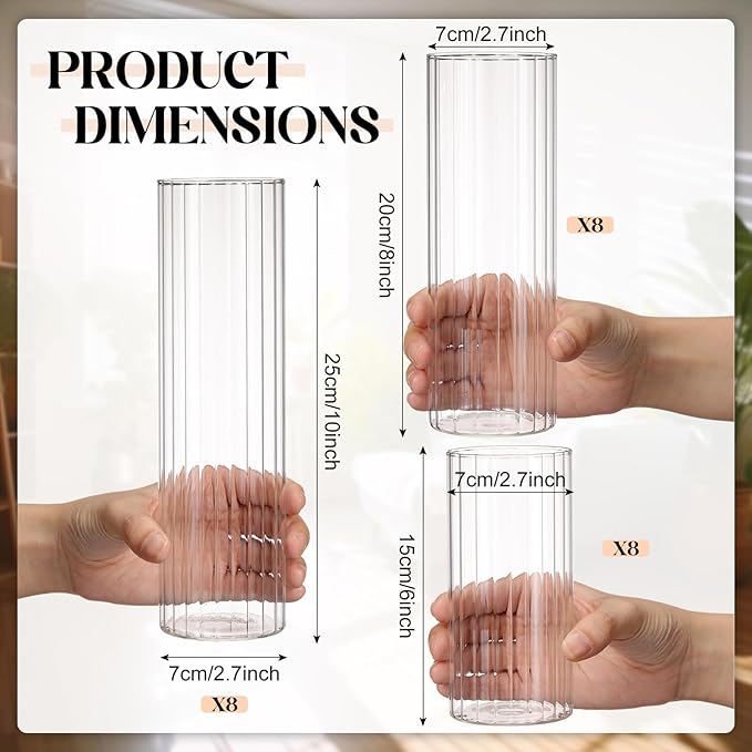 24 Pcs Cylinder Vases Set for Centerpieces, 6/8/10 Inch Tall Clear Glass Vase, Hurricane Floating Candle Holder for Wedding Table Decor, 2.5''/2.7''/3.3''' Diameter (2.7'' X 5.9'',7.9'',9.8'')